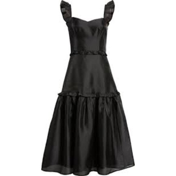 NWT LULUS Effervescent Aesthetic Tiered Cocktail Tiered Midi Dress Black Medium - Picture 7 of 11
